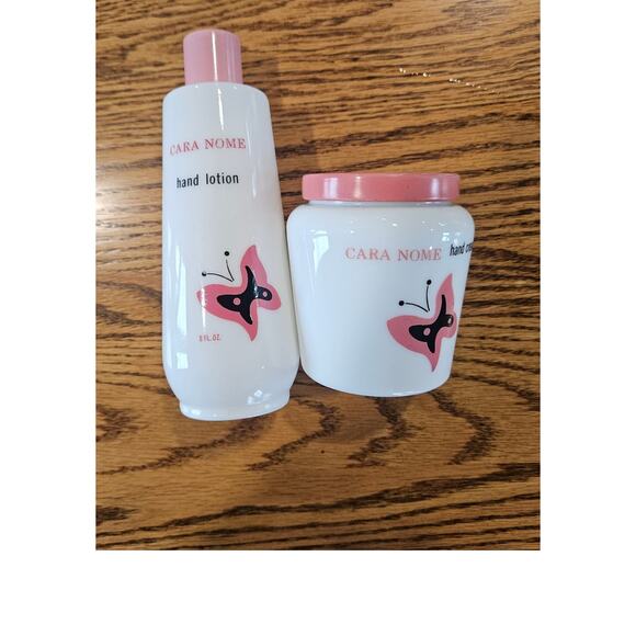 Vintage Cara Nome Hand Cream and Hand Lotion White Glass Jar and Bottle Pink - Picture 2 of 9